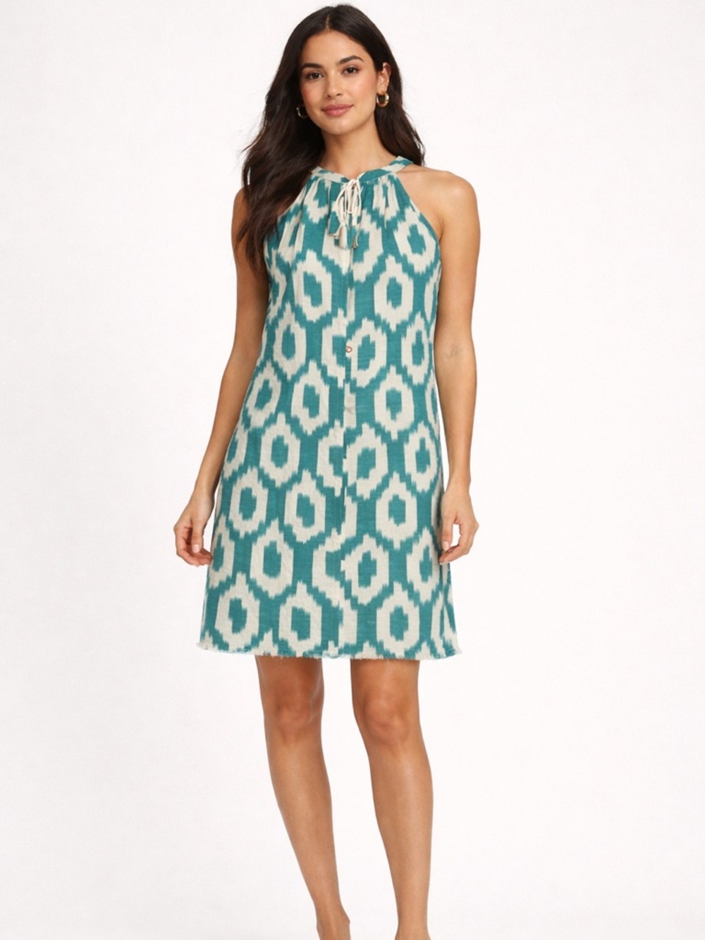 Stylish Teal and Cream Midi Dress